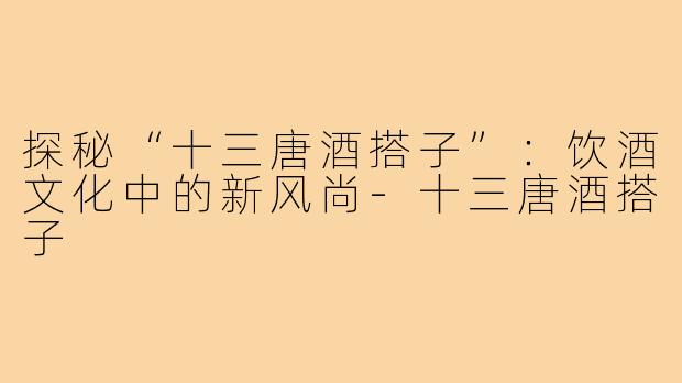 探秘“十三唐酒搭子”：饮酒文化中的新风尚-十三唐酒搭子