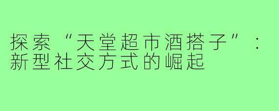 探索“天堂超市酒搭子”:新型社交方式的崛起