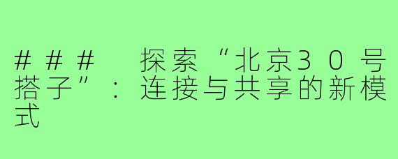 ### 探索“北京30号搭子”：连接与共享的新模式