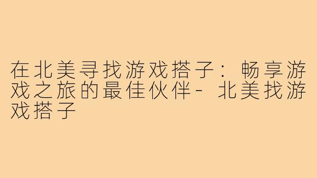 在北美寻找游戏搭子:畅享游戏之旅的最佳伙伴-北美找游戏搭子