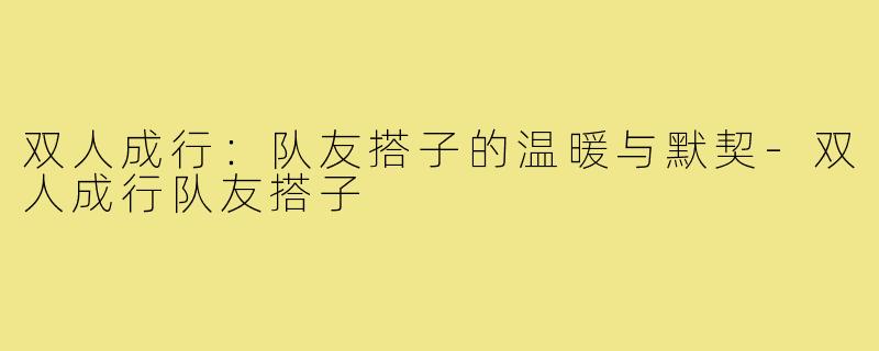 双人成行:队友搭子的温暖与默契-双人成行队友搭子