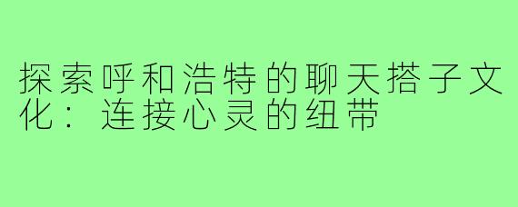 探索呼和浩特的聊天搭子文化:连接心灵的纽带