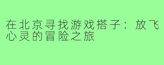 在北京寻找游戏搭子：放飞心灵的冒险之旅