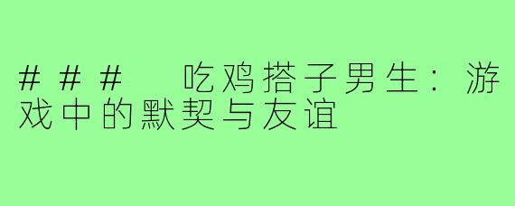### 吃鸡搭子男生:游戏中的默契与友谊