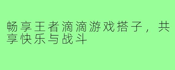 畅享王者滴滴游戏搭子，共享快乐与战斗