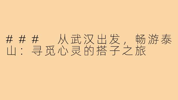 ### 从武汉出发,畅游泰山:寻觅心灵的搭子之旅