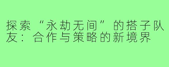 探索“永劫无间”的搭子队友：合作与策略的新境界