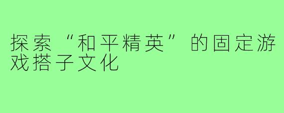 探索“和平精英”的固定游戏搭子文化