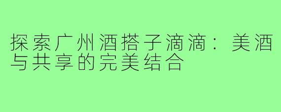 探索广州酒搭子滴滴:美酒与共享的完美结合