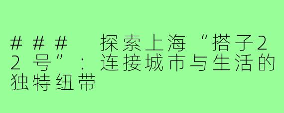 ### 探索上海“搭子22号”:连接城市与生活的独特纽带