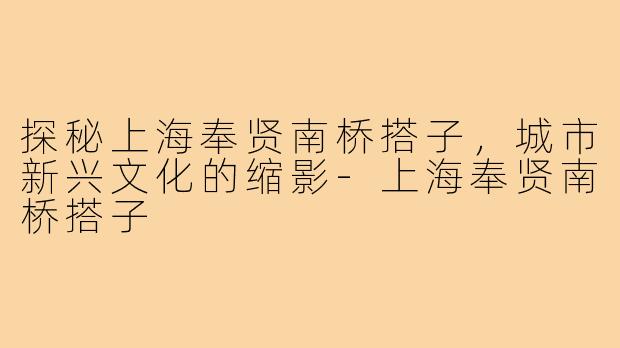 探秘上海奉贤南桥搭子,城市新兴文化的缩影-上海奉贤南桥搭子