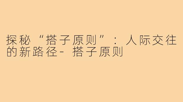 探秘“搭子原则”:人际交往的新路径-搭子原则