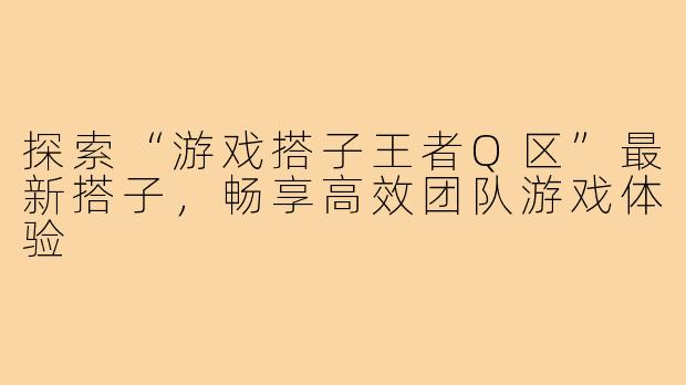 探索“游戏搭子王者Q区”最新搭子,畅享高效团队游戏体验