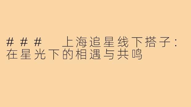 ### 上海追星线下搭子:在星光下的相遇与共鸣