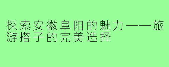 探索安徽阜阳的魅力——旅游搭子的完美选择