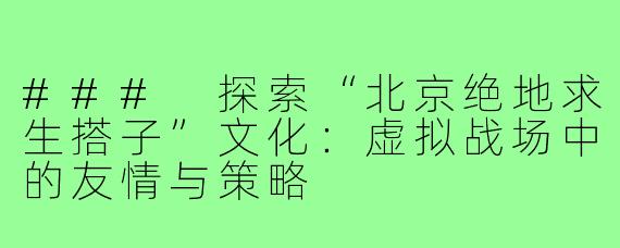 ### 探索“北京绝地求生搭子”文化:虚拟战场中的友情与策略