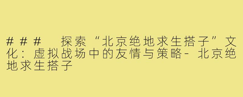 ### 探索“北京绝地求生搭子”文化:虚拟战场中的友情与策略-北京绝地求生搭子