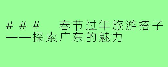 ### 春节过年旅游搭子——探索广东的魅力