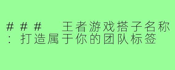 ### 王者游戏搭子名称：打造属于你的团队标签