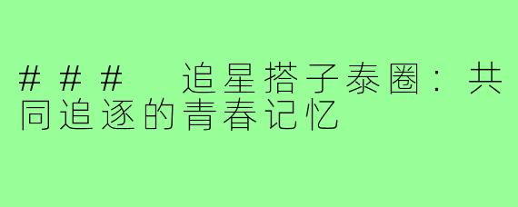 ### 追星搭子泰圈:共同追逐的青春记忆