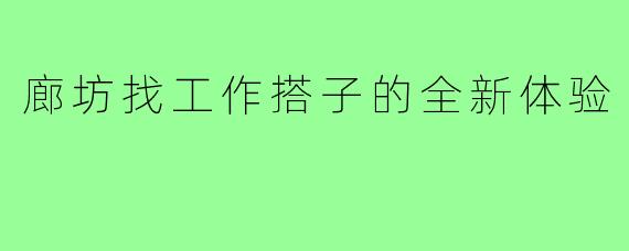 廊坊找工作搭子的全新体验