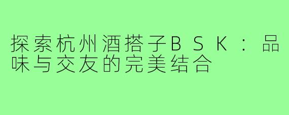 探索杭州酒搭子BSK:品味与交友的完美结合