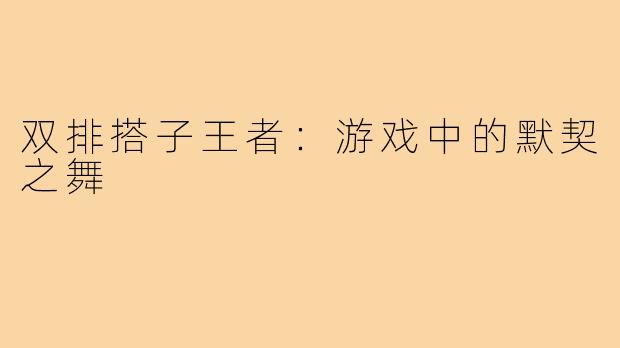双排搭子王者:游戏中的默契之舞