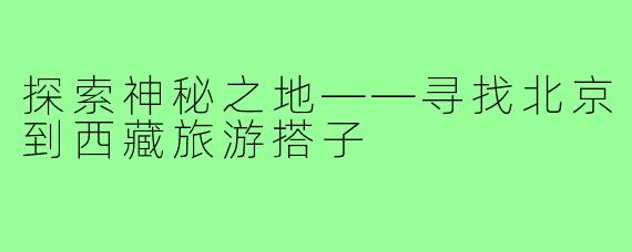探索神秘之地——寻找北京到西藏旅游搭子