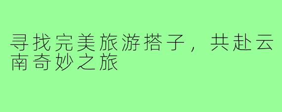 寻找完美旅游搭子,共赴云南奇妙之旅
