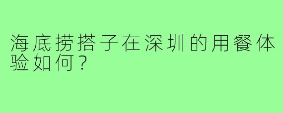海底捞搭子在深圳的用餐体验如何？