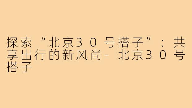 探索“北京30号搭子”:共享出行的新风尚-北京30号搭子