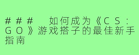 ### 如何成为《CS:GO》游戏搭子的最佳新手指南