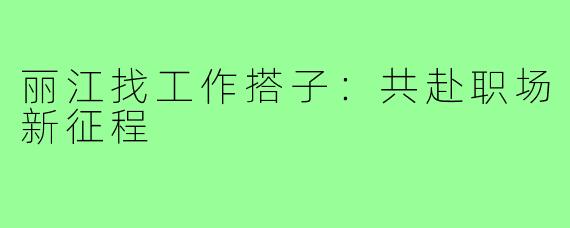 丽江找工作搭子:共赴职场新征程