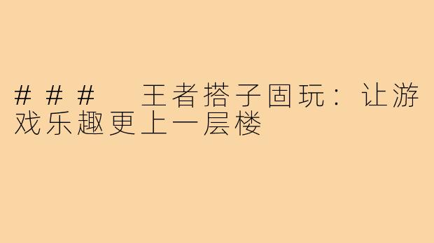 ### 王者搭子固玩:让游戏乐趣更上一层楼
