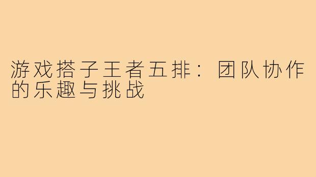 游戏搭子王者五排:团队协作的乐趣与挑战