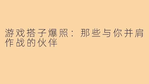游戏搭子爆照:那些与你并肩作战的伙伴