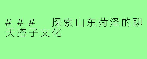 ### 探索山东菏泽的聊天搭子文化