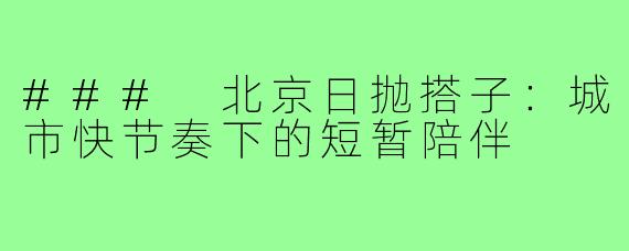 ### 北京日抛搭子：城市快节奏下的短暂陪伴
