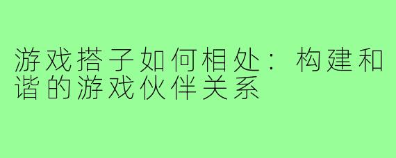 游戏搭子如何相处：构建和谐的游戏伙伴关系
