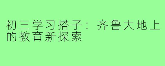 初三学习搭子：齐鲁大地上的教育新探索