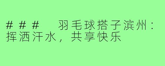### 羽毛球搭子滨州:挥洒汗水,共享快乐