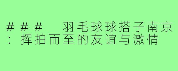 ### 羽毛球球搭子南京:挥拍而至的友谊与激情