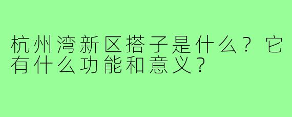 杭州湾新区搭子是什么？它有什么功能和意义？