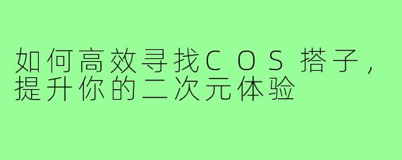如何高效寻找COS搭子，提升你的二次元体验
