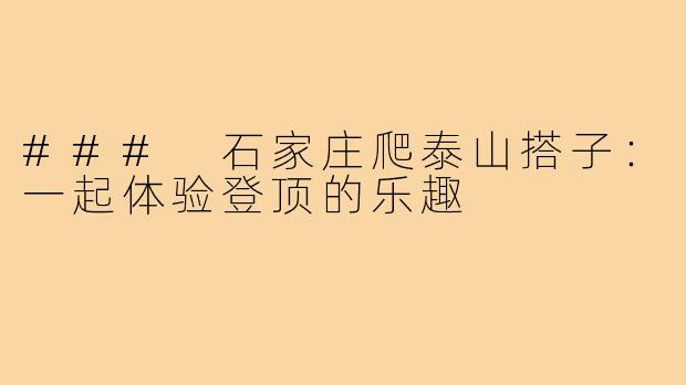 ### 石家庄爬泰山搭子:一起体验登顶的乐趣