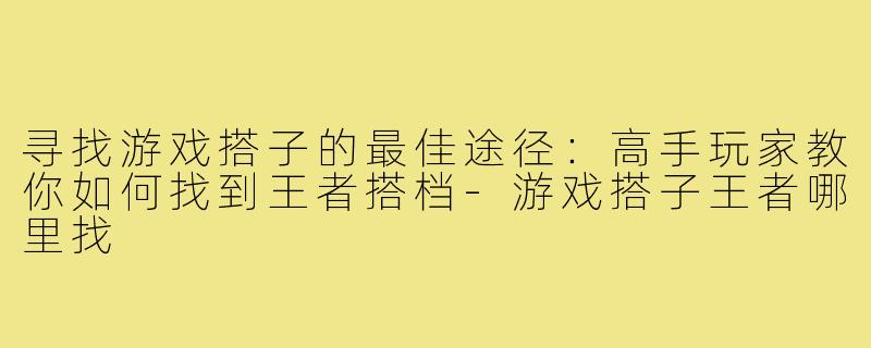 寻找游戏搭子的最佳途径：高手玩家教你如何找到王者搭档-游戏搭子王者哪里找