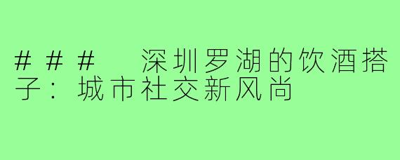 ### 深圳罗湖的饮酒搭子:城市社交新风尚