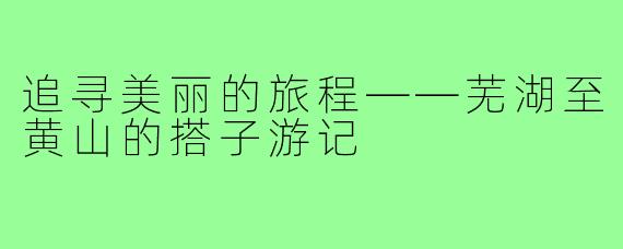 追寻美丽的旅程——芜湖至黄山的搭子游记