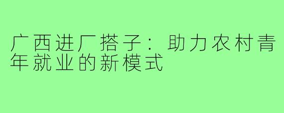 广西进厂搭子：助力农村青年就业的新模式