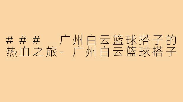 ### 广州白云篮球搭子的热血之旅-广州白云篮球搭子
